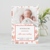 Pink and Brown Floral Heart Faire-part bébé (Debout devant)