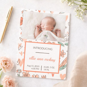 Pink and Brown Floral Heart Faire-part bébé