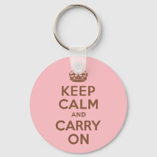 Pink and Brown Keep Calm and Carry On Sleutelhanger