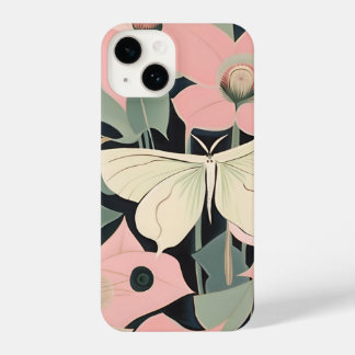 Pink and Cream - Luna Moth and Moonflowers   iPhone 14 Hoesje