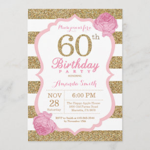 Pink and Gold 60th Birthday Invitation Floral