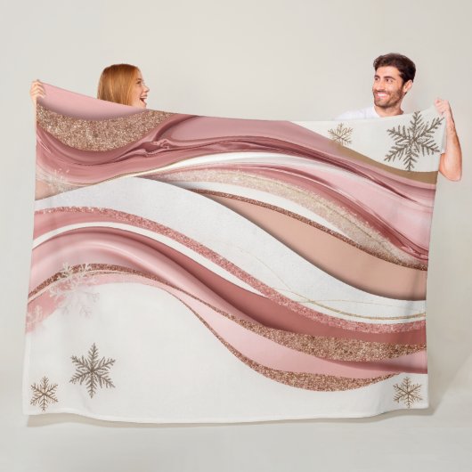 Pink and Gold Abstract Glitter Waves Blanket Fleece Deken (In situ)