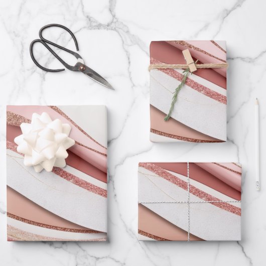 Pink and Gold Abstract Glitter Waves Wrapping Pape Inpakpapier Vel (Voorkant)