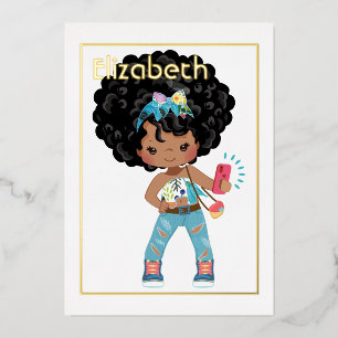 Pink and Gold African American Selfie Birthday Folie Uitnodiging