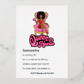 Pink and Gold Afro Anniversaire Foil Invitation (Verso)