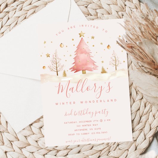 Pink and Gold Christmas Birthday Invitation