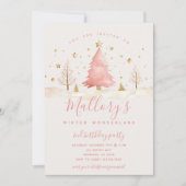 Pink and Gold Christmas Birthday Invitation (Devant)