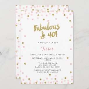 Pink and Gold Fabulous & 40 Invitations d'annivers