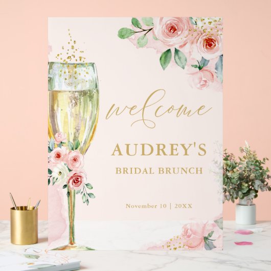 Pink and Gold Floral Champagne Glass Welcome (Mariage)