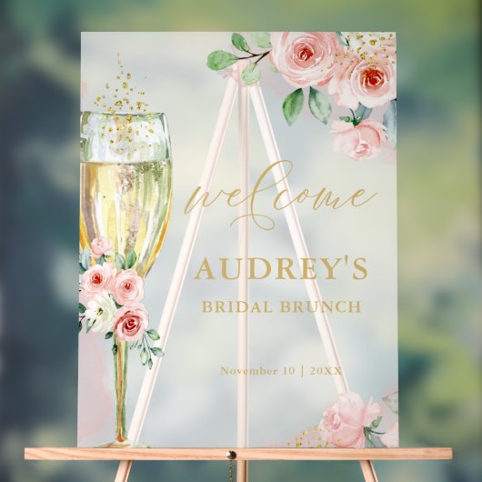 Pink and Gold Floral Champagne Glass Welcome Acryl Bord (Neutraal)