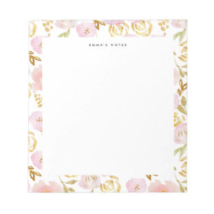 Pink and Gold Foil Floral Pattern, gepersonaliseer Notitieblok