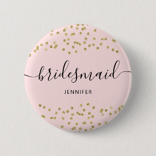 Pink and Gold Glitter bridesmaid  6 Cm Round Badge