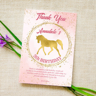 Pink and gold horse equestrian birthday custom bedankkaart