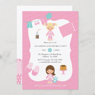 Pink and Gold Pajama Pancake Girl Birthday Party Kaart