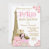 Pink and Gold Paris Baby Shower Invitations (Devant)