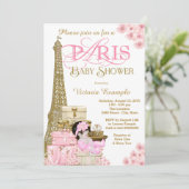 Pink and Gold Paris Baby Shower Invitations (Debout devant)