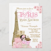 Pink and Gold Paris Baby Shower Invitations (Devant / Derrière)