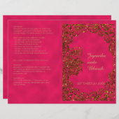 Pink and Gold Peacock Hindu Wedding Programme (Voorkant / Achterkant)