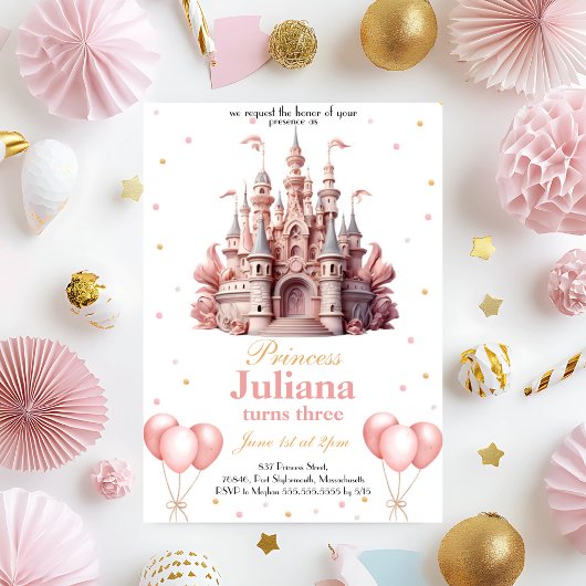 Pink and Gold Princess Castle Invitation Anniversa