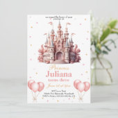 Pink and Gold Princess Castle Invitation Anniversa (Debout devant)