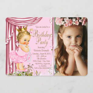 Pink and Gold Princess Tutu Pearl Birthday Party Kaart