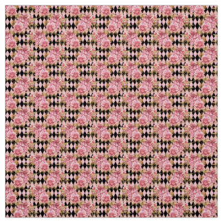 Pink and Gold Rose Floral Fabric Stof