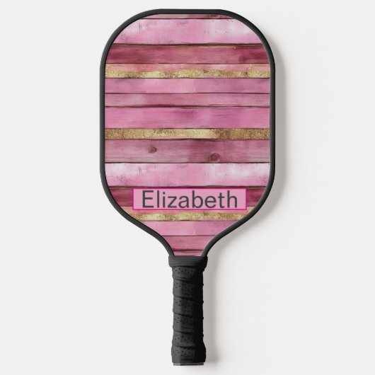 Pink and Gold Rustic Faux Wood Personalized Pickleball Paddle (Voorkant)