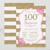 Pink and Gold Surprise 100th Birthday Invitation (Devant / Derrière)