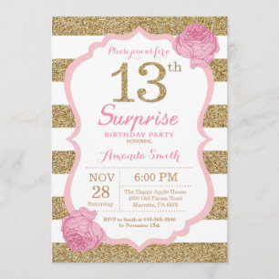 Pink and Gold Surprise 13e anniversaire Invitation