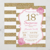 Pink and Gold Surprise 18e anniversaire Invitation (Devant / Derrière)