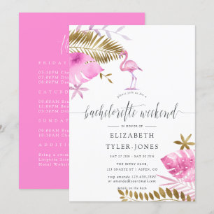 Pink and Gold Tropical Flamingo Bachelorette Party Kaart