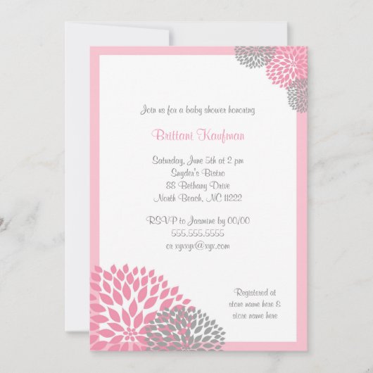 Pink and Gray Dahlia Baby Shower Invitation (Devant)