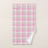 Pink and Gray Plaid Towel Set Bad Handdoek (Handdoek)