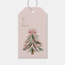 Pink and Green Brushstroke Christmas Gift Tag