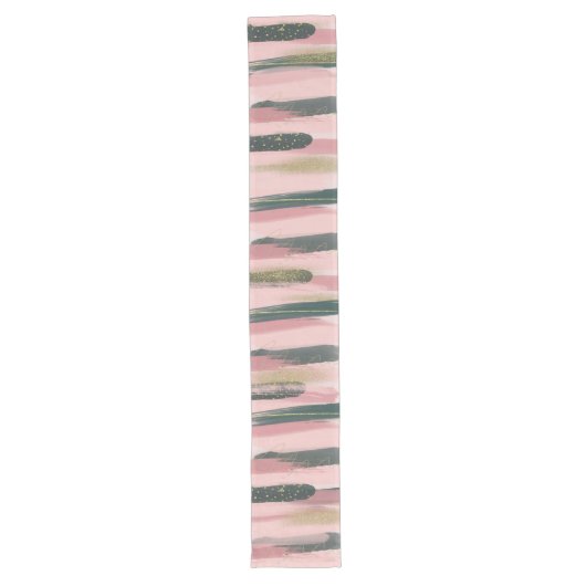 Pink and Green Brushstroke Christmas Table Runner Lange Tafelloper (Voorkant)