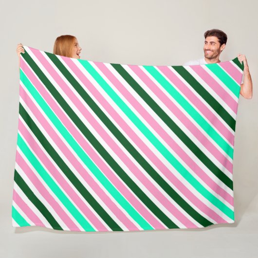 Pink and Green Christmas Candy Stripes  Fleece Deken (In situ)