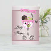 Pink and Green Ethnic Baby Girl Shower Invitations (Debout devant)