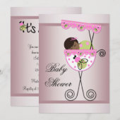 Pink and Green Ethnic Baby Girl Shower Invitations (Devant / Derrière)