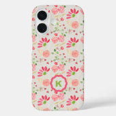 Pink and Green Floral Botanicals Monogram Case-Mate iPhone Case (Achterkant)