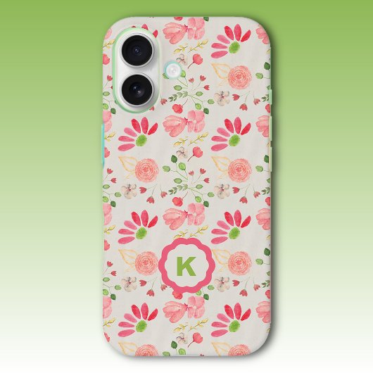 Pink and Green Floral Botanicals Monogram Case-Mate iPhone Case