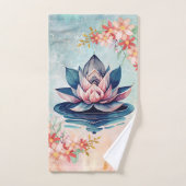 Pink and Green Lotus Floral Art (Serviette à main)