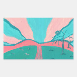 Pink and Green Minimalistic Landscape Stickers