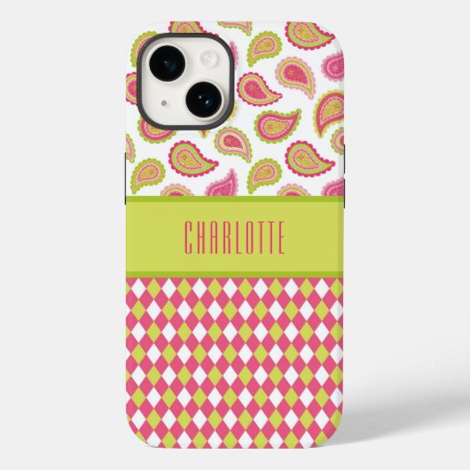 Pink and Green Paisley Argyles Phone Case (Achterkant)