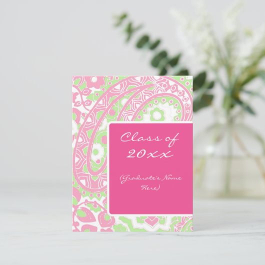 Pink and Green Paisley Graduation Faire-part (Debout devant)