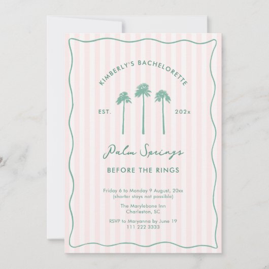 Pink And Green Palm Springs Bachelorette Weekend Kaart (Voorkant)