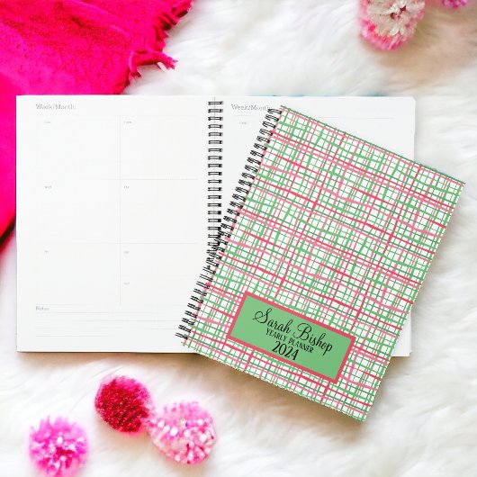 Pink and Green Preppy Yearly Planner Hardcover