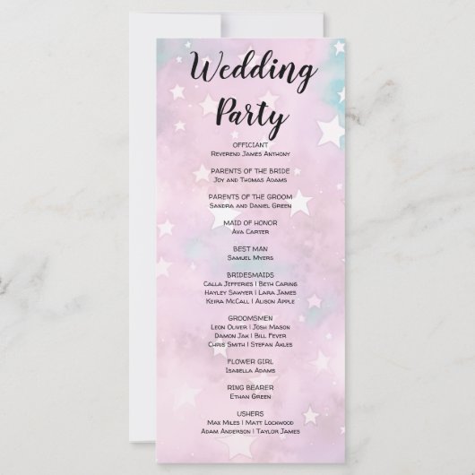 Pink and Green Stars Programme de mariage céleste (Dos)