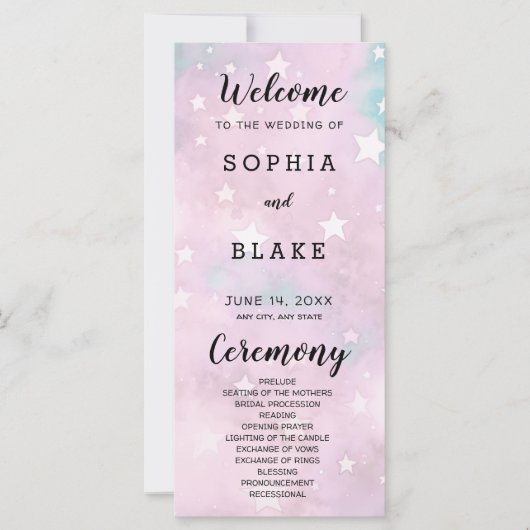 Pink and Green Stars Programme de mariage céleste (Devant)
