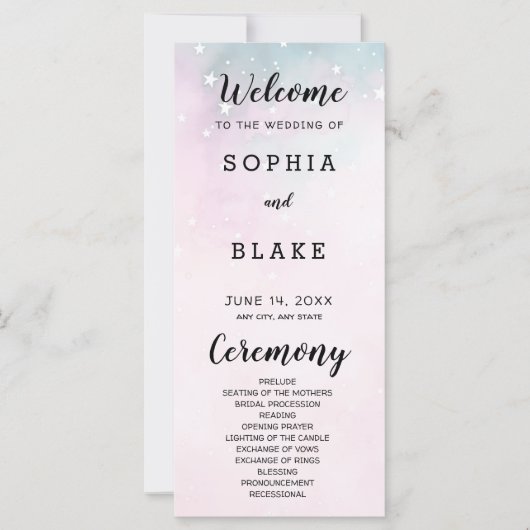 Pink and Green Stars Programme de mariage céleste (Devant)