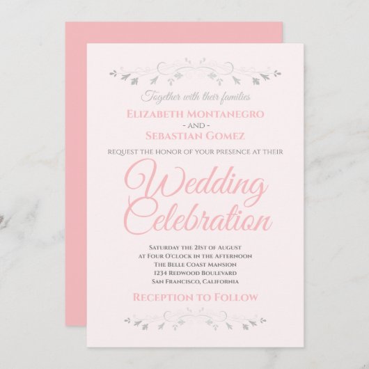Pink and Grey Simple Elegant Wedding Invitation (Devant / Derrière)